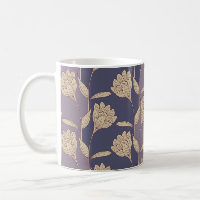Mug papier peint de crocus floral rétro en bleu mauve  (Gauche)