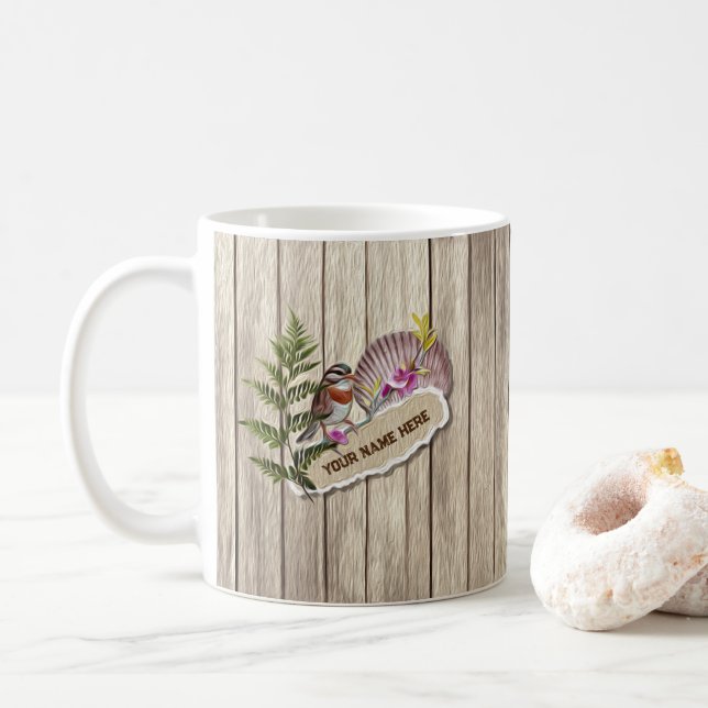 Mug Papier tordu rustique Peinture à huile de bois Per (Avec donut)