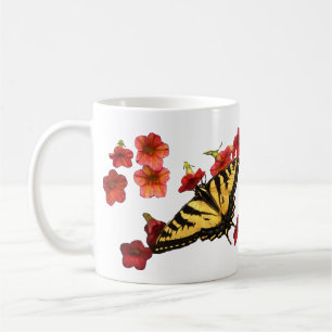 Mug Papillon à queue de tigre en fleur rouge