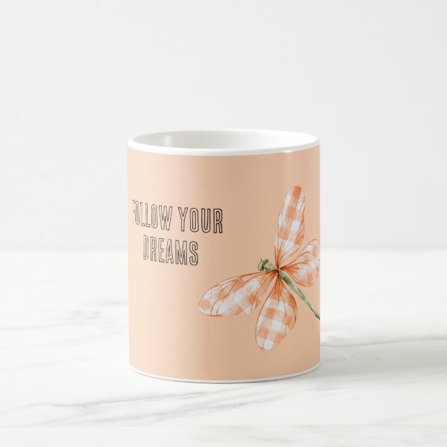 Mug Papillon à rayures écossaises pêche (Centre)