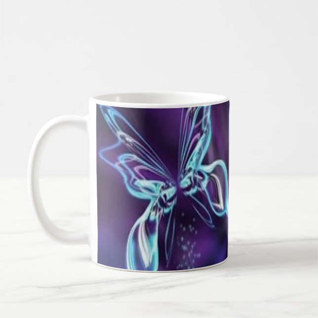 Mug Papillon Abstrait Vibrant Neon Bleu pourpre Thé ou (Gauche)
