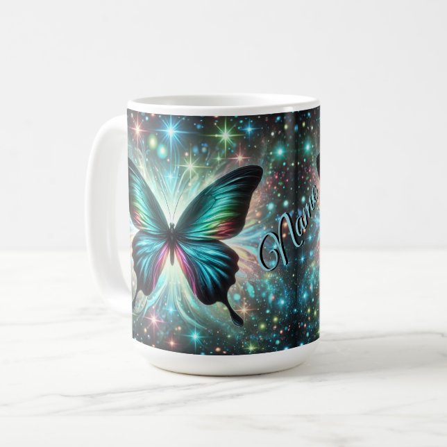Mug Papillon aux étoiles galactiques et brillantes (Devant gauche)