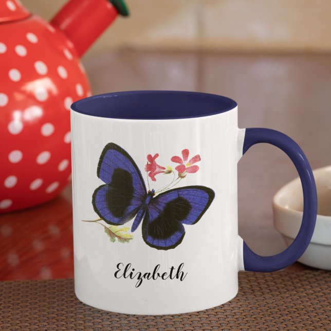 Mug Papillon bleu, insecte Vintage (This vintage Victorian blue butterfly, lovingly remastered, suggests the beautiful Blue Morpho.
)