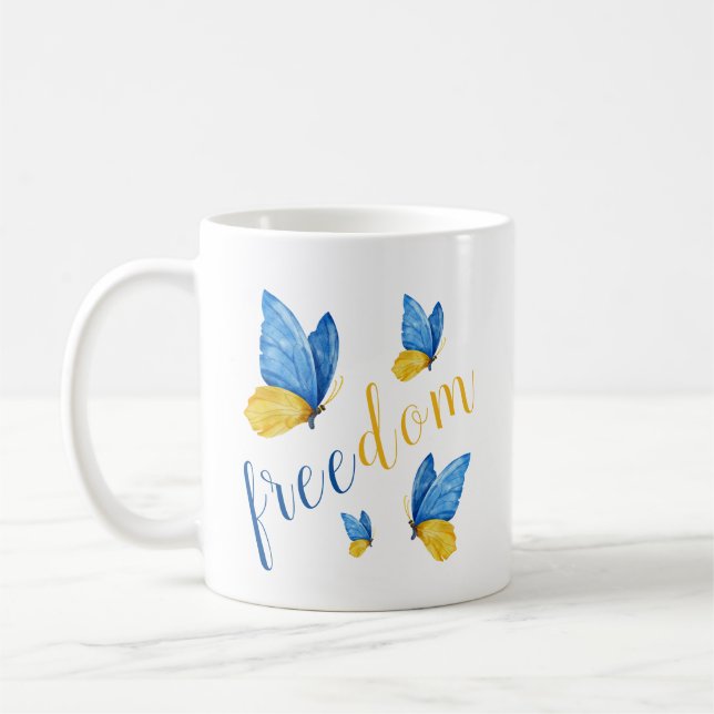 Mug Papillon bleu jaune coloré (Gauche)