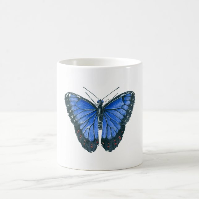 Mug Papillon bleu Morpho aquarelle peinture (Centre)