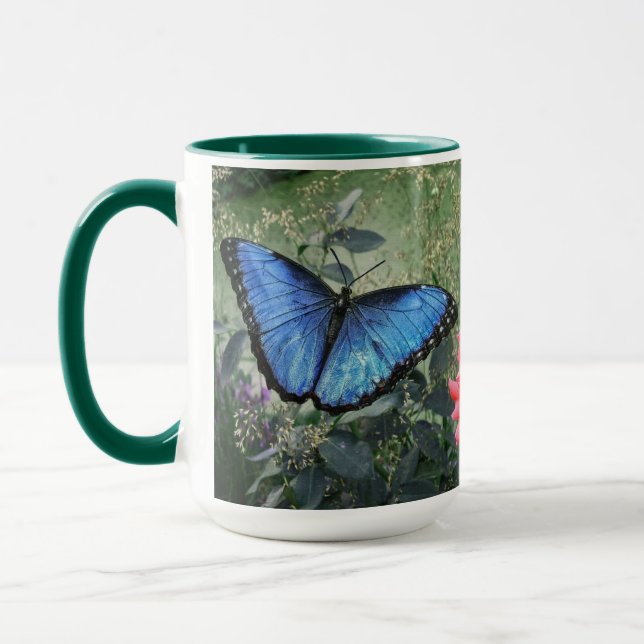 Mug Papillon bleu Morpho Floral Nature Art (Gauche)
