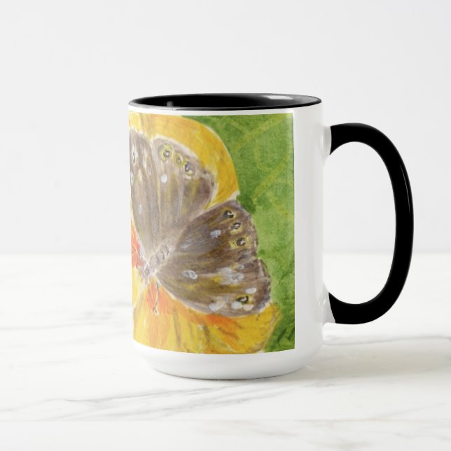 Mug Papillon Brown, fleur jaune (Droite)