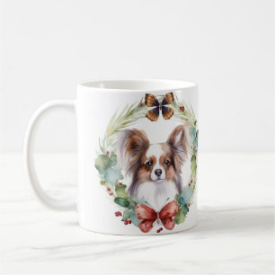 Mug Papillon Christmas Wreath Festive Pup
