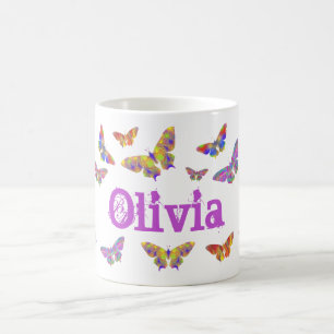 Mug Papillon d'art psychédélique coloré Olivia Nom