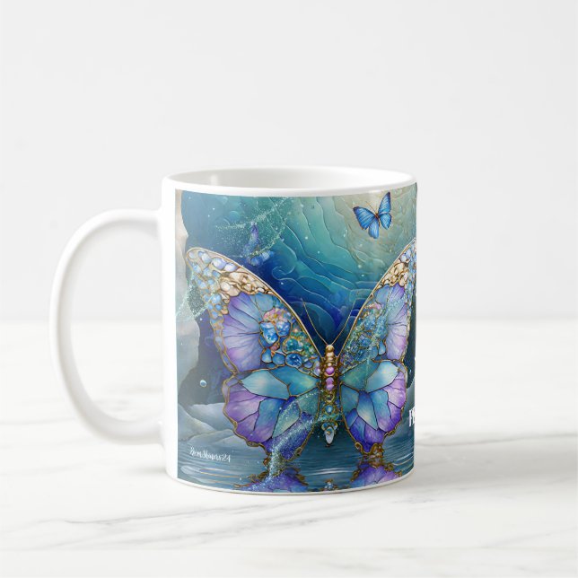 Mug Papillon de couleur bleu violet avec nom personnal (Gauche)