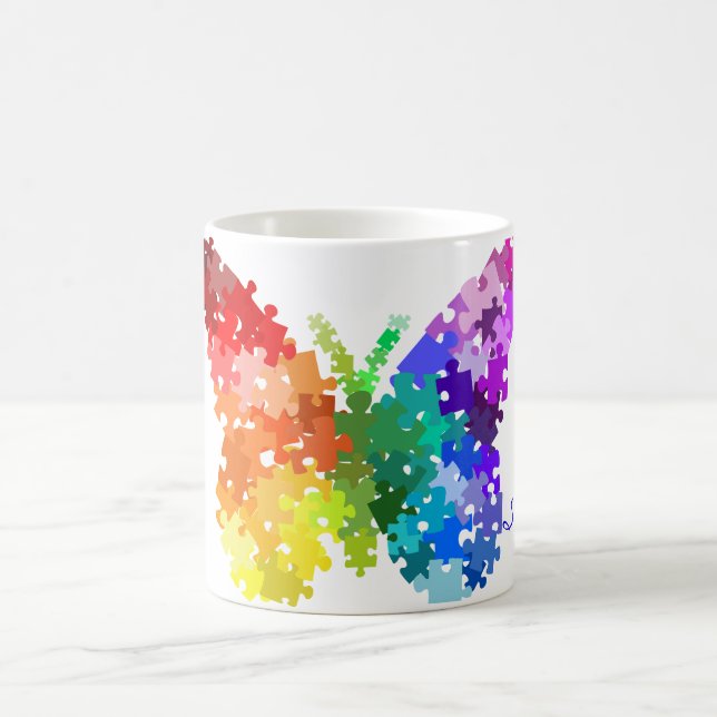 Mug Papillon de puzzle d'arc-en-ciel de (Centre)