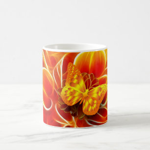 Mug Papillon doré sur fond abstrait enflammé