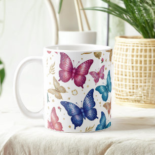 Mug Papillon élégant et Parties scintillant florale