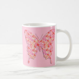 Mug Papillon en motif de fleurs - rose, orange