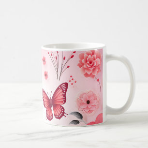 Mug Papillon et floral rose 