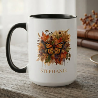 Mug Papillon Feuilles d'Automne Aquarelle