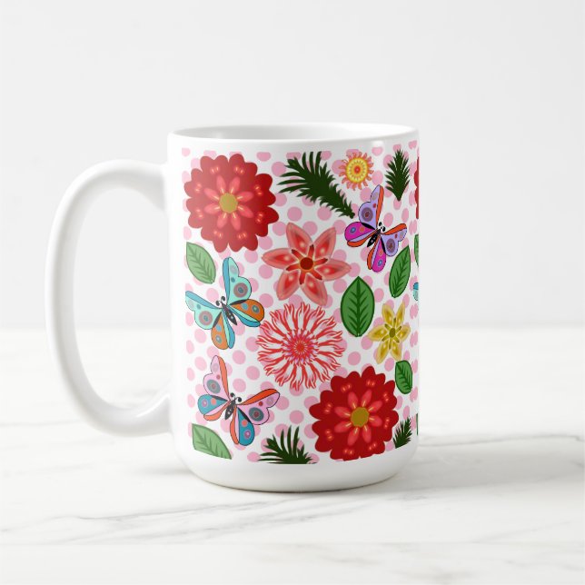 Mug Papillon floral de jardin printanier moderne  (Gauche)