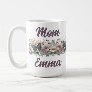 Mug Papillon floral et vert vintage pour maman