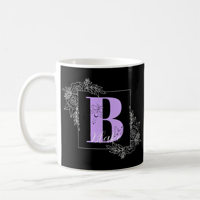 Mug Papillon floral pourpre Monogramme personnalisé -  (Gauche)