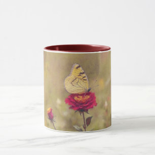 Mug Papillon jaune lors d'une Coupe d'Art Rouge Rose M