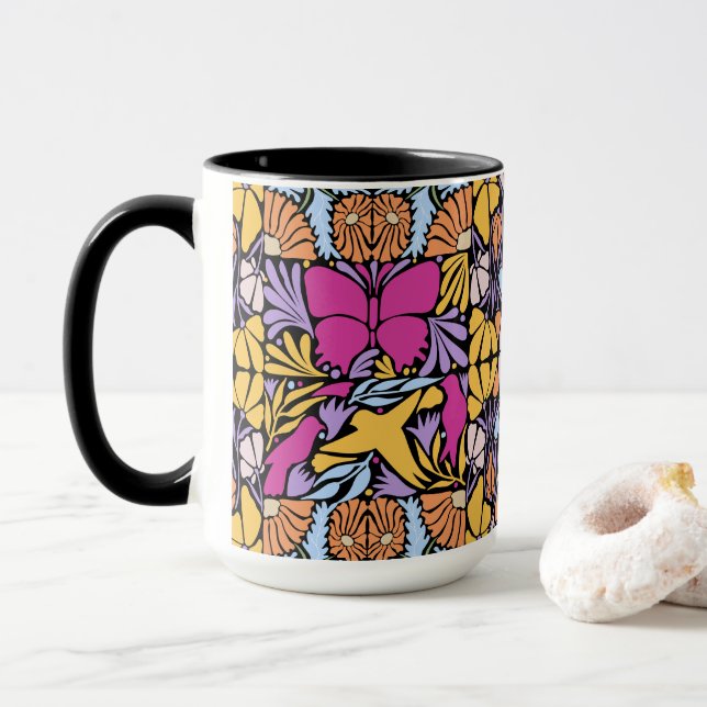 Mug Papillon Magenta En Botanique (Avec donut)