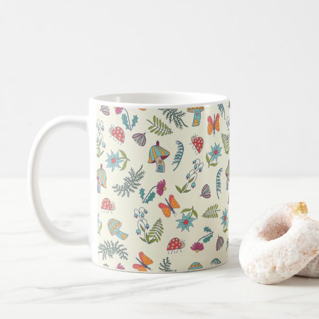 Mug Papillon mignon, fleurs, champignons, papillon de  (Avec donut)