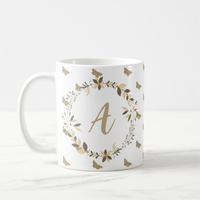 Mug Papillon Motif fille mignonne Monogramme moderne (Gauche)