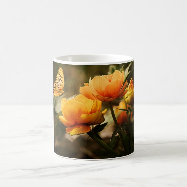 Mug Papillon orange et fleurs (Centre)
