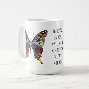 Mug Papillon peint avec vers romains 12:12