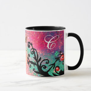 MUG PAPILLON PINK SPARKLES, MONOGRAMME FLEURALE NOIRE,
