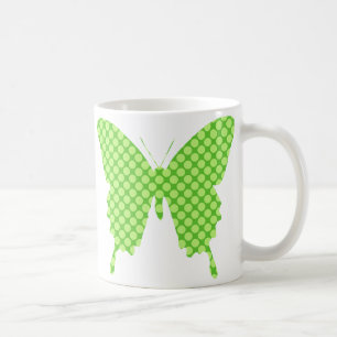 Mug Papillon, rétros points, nuances de vert de chaux