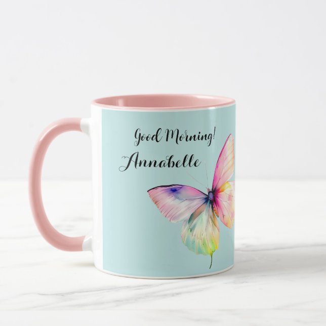 Mug Papillon rose délicat dans les couleurs pastel arc (Gauche)