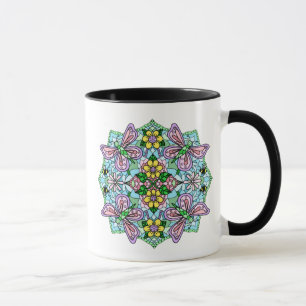 Mug Papillon rose Mandala main Whimsical tiré