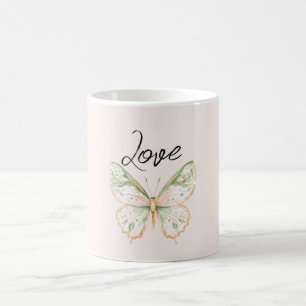 Mug Papillon Rose Pâle Vert Menthe Or
