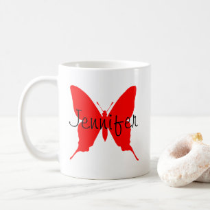 Mug Papillon rouge brillant personnalisé