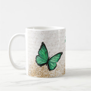 Mug Papillon rustique vintage vert émeraude or  