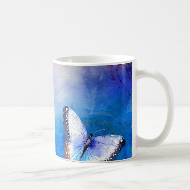 Mug Papillon sur l'aquarelle bleue (Droite)