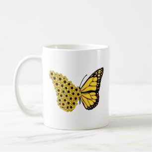 Mug papillon tournesol vintage femme monarque