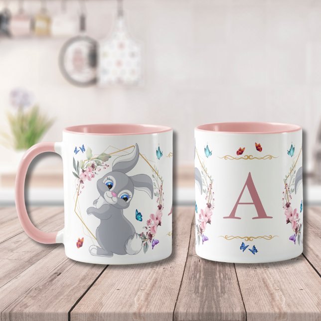 Mug Papillons à fleurs de lapin Monogramme à thème (Créateur téléchargé)