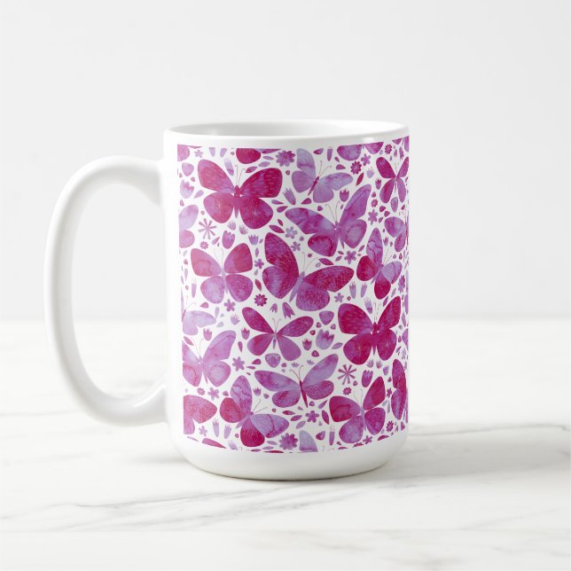 Mug Papillons Aquarelle Magenta Rose (Gauche)