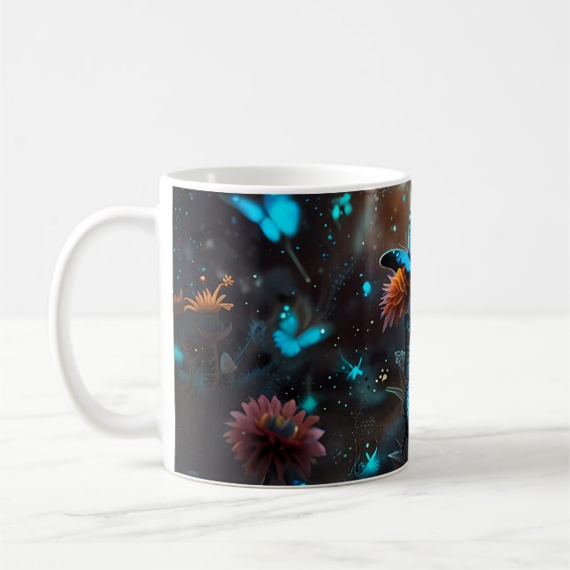 Mug Papillons bleus sur Plantes orange (Gauche)