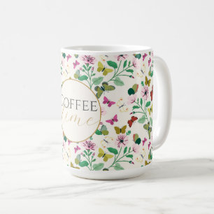 Mug Papillons colorés Fleurs roses Crème Botanique
