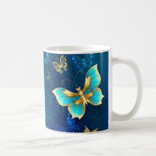 Mug Papillons d'or sur un Arrière - plan bleu