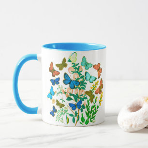 Mug Papillons et Fleur sauvage Vintage Botanique