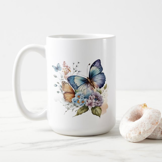 Mug Papillons et fleurs Floral (Avec donut)