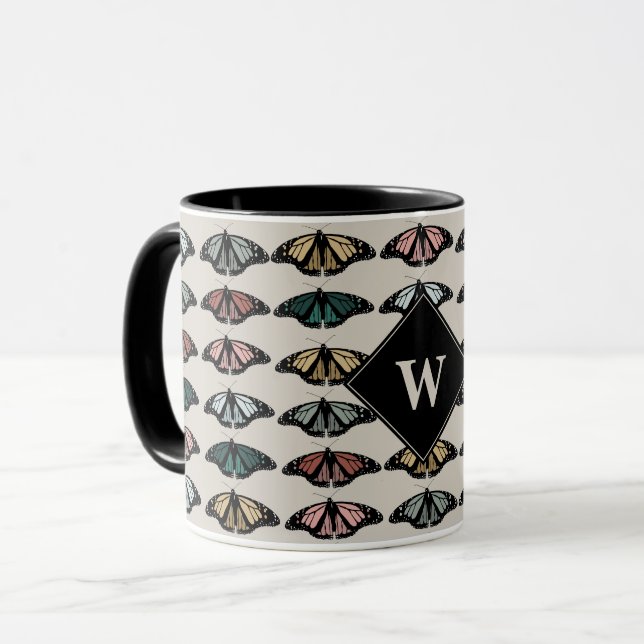 Mug Papillons neutres modernes Monogramme Motif de jar (Devant gauche)