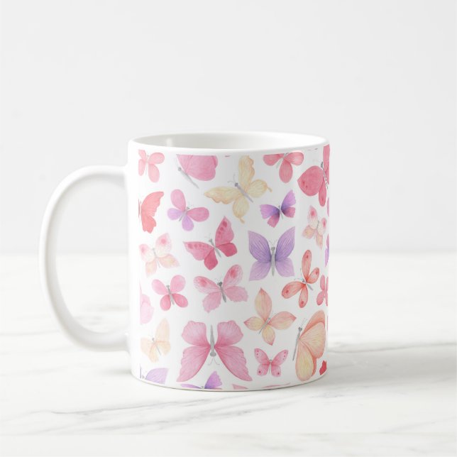 Mug Papillons rose violet jaune (Gauche)