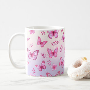 Mug Papillons roses et motif de fleurs