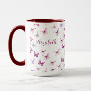 Mug Papillons roses jolis personnalisés avec poignée c