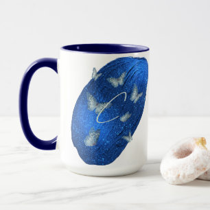Mug Papillons Royal Bleu Initiales Lettre C Monogramme